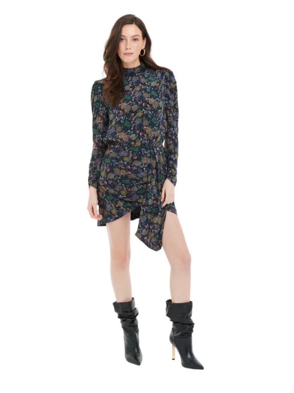 NWT Allison New York Finely Floral Black Satin Mini Dress Size S $230 [jb]